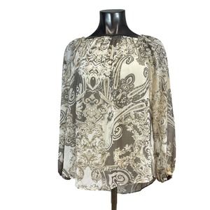 Boston Proper Women's Top Sheer Lined Beige Paisley Size XXS